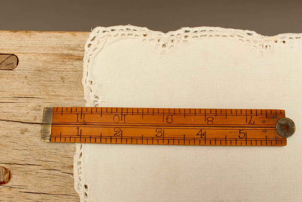 Antique Boxwood and Brass 1-Foot Folding Rule – Two-Fold Pocket Pocket Measure