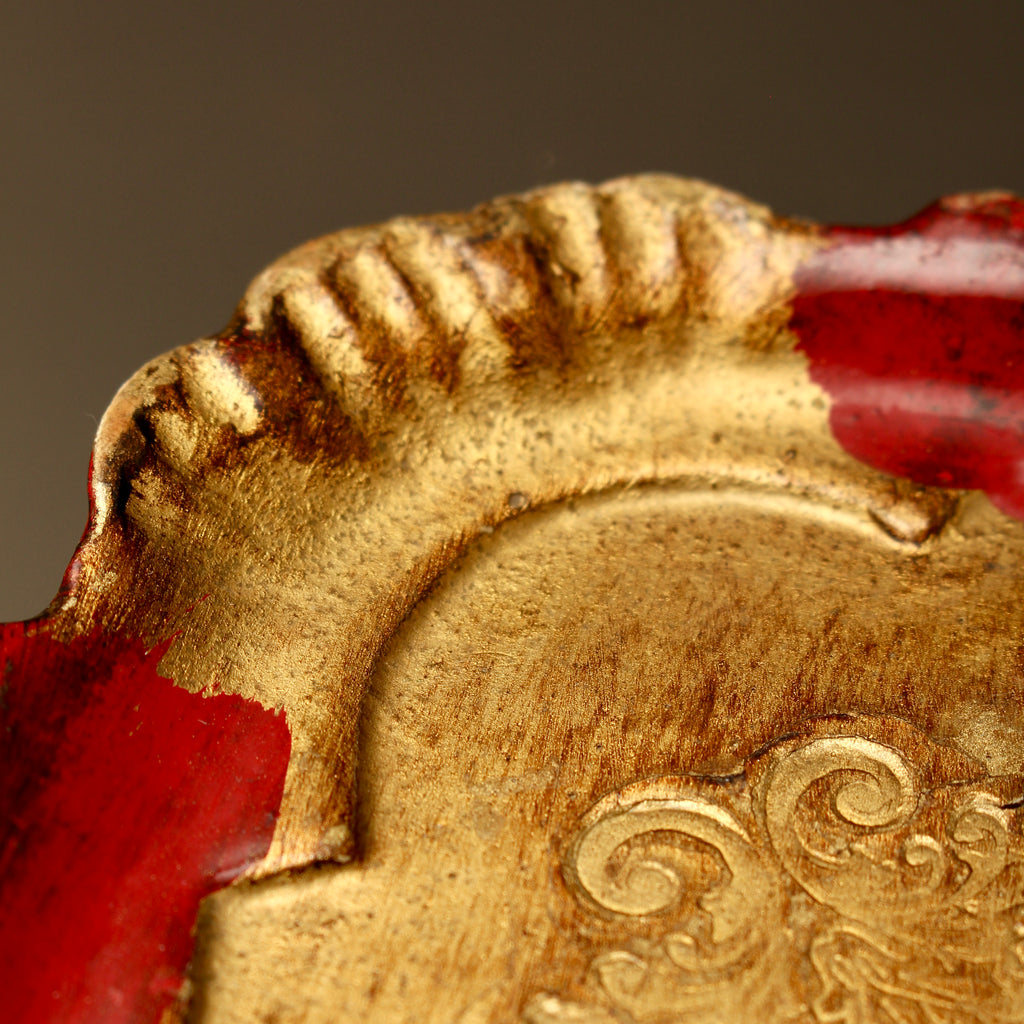 Vintage Florentine Gilt Wood Serving Tray – Small Crimson Florentia Dish