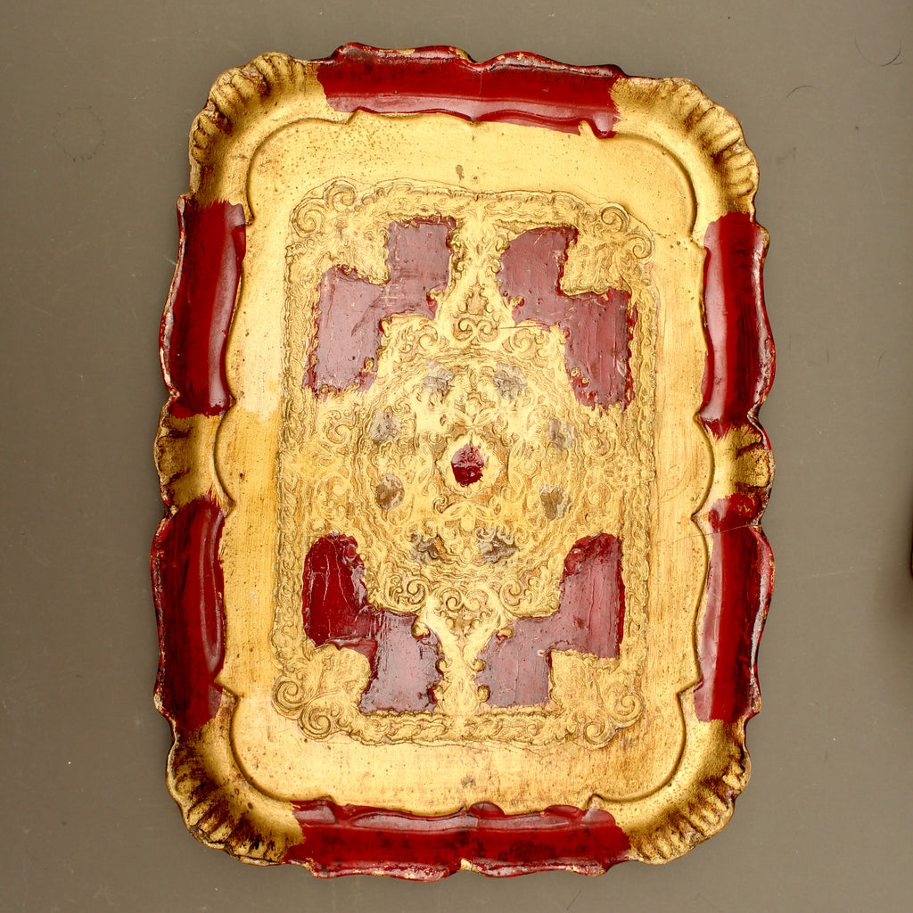 Vintage Florentine Gilt Wood Serving Tray – Small Crimson Florentia Dish