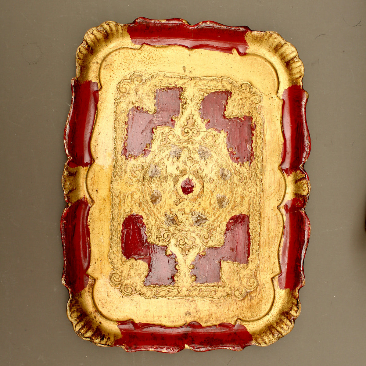Vintage Florentine Gilt Wood Serving Tray – Small Crimson Florentia Dish