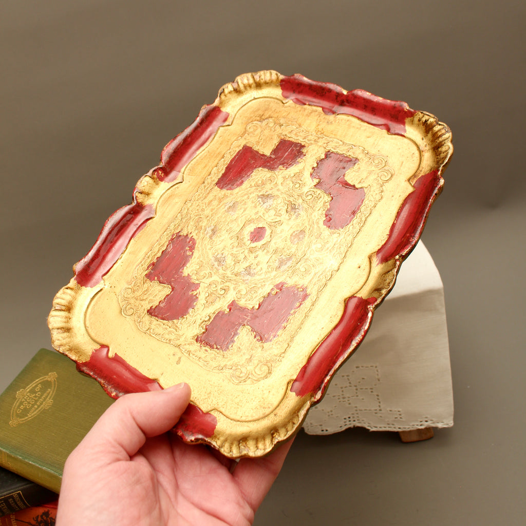 Vintage Florentine Gilt Wood Serving Tray – Small Crimson Florentia Dish