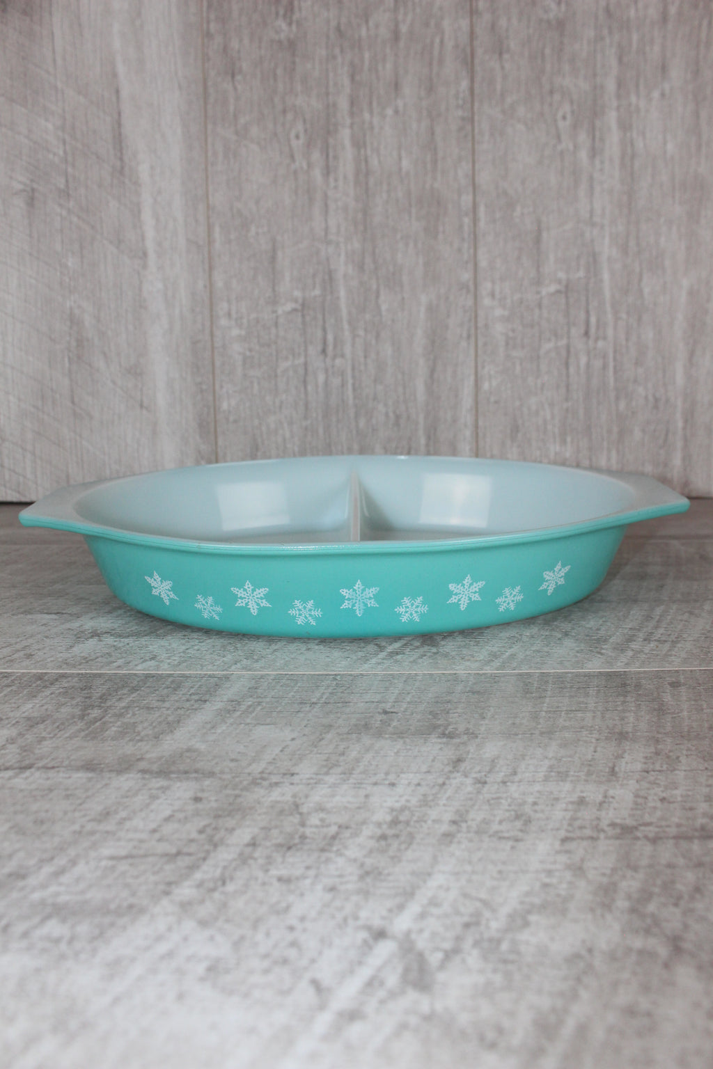 JAJ Pyrex Turquoise Snowflake Divided Dish Vintage
