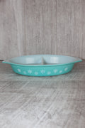 JAJ Pyrex Turquoise Snowflake Divided Dish Vintage