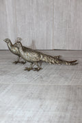 A Pair of Silver Plated Peacocks - Male and Female 10" length