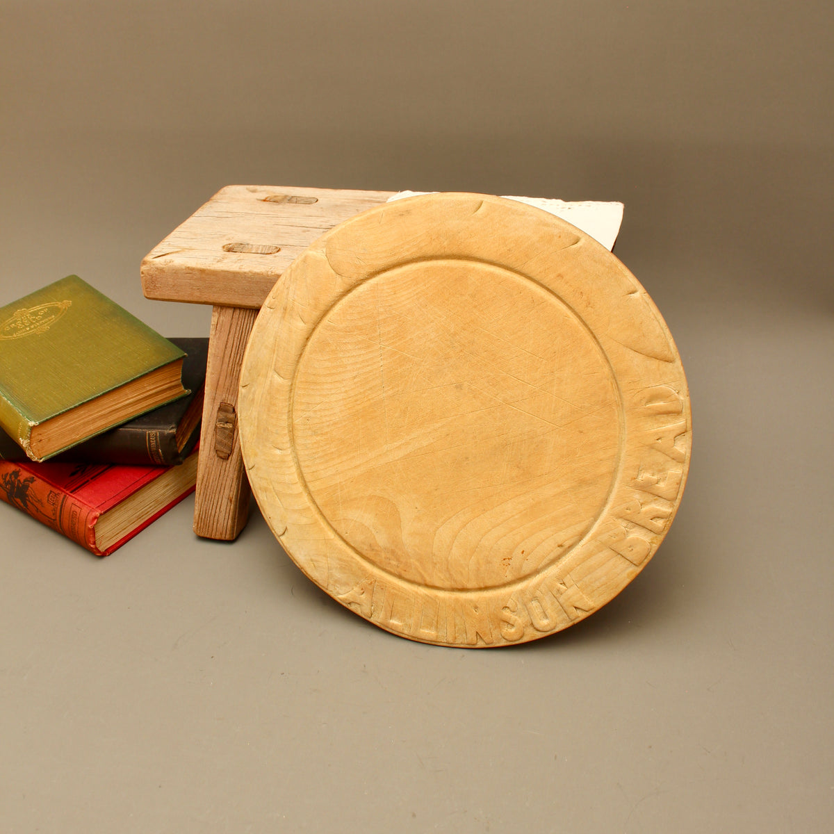Antique Allinson Bread Wooden Trench Platter – Hand-Carved Sycamore Advertising Board