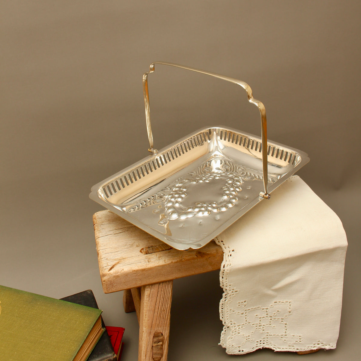 Vintage Barker Brothers EPNS Silver-Plated Cake Basket – Pierced Footed Serving Tray