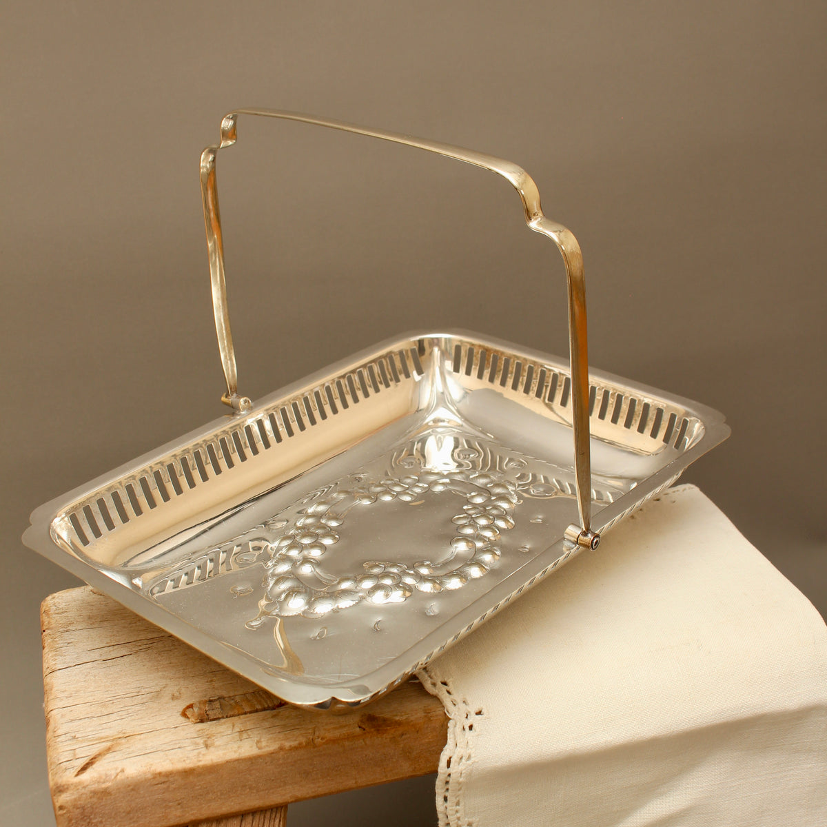 Vintage Barker Brothers EPNS Silver-Plated Cake Basket – Pierced Footed Serving Tray