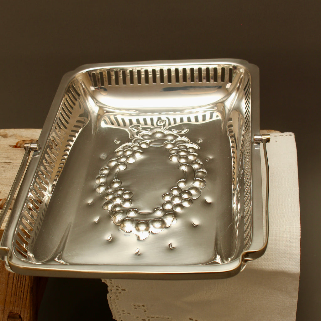 Vintage Barker Brothers EPNS Silver-Plated Cake Basket – Pierced Footed Serving Tray