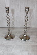 Vintage Pair Of Silver Nickel Plated Barley Twist Candlesticks 9.5"