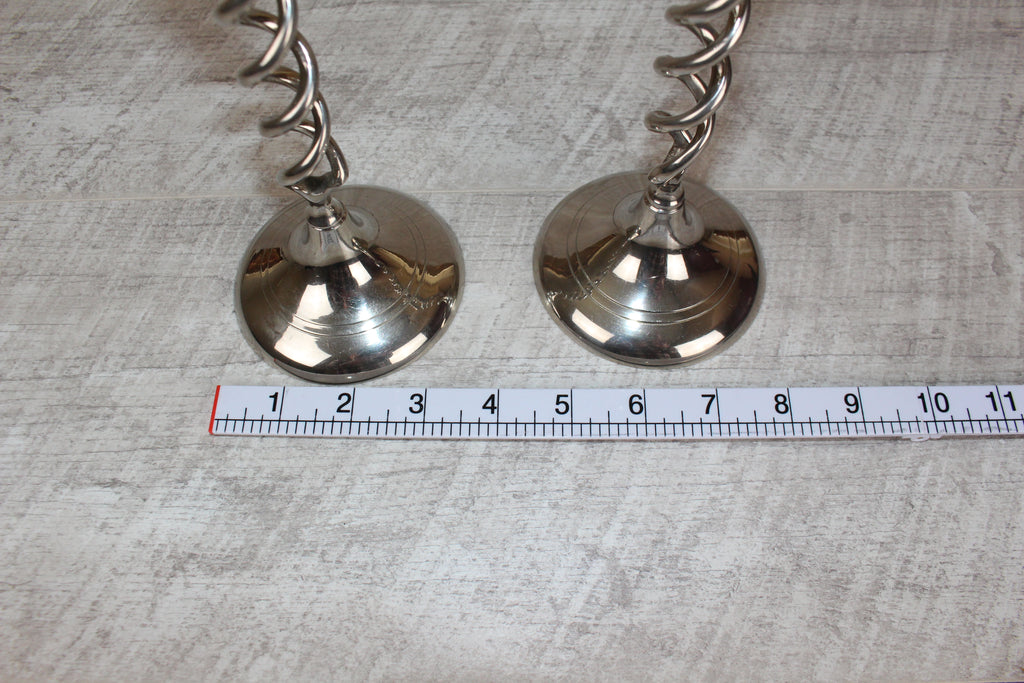 Vintage Pair Of Silver Nickel Plated Barley Twist Candlesticks 9.5"