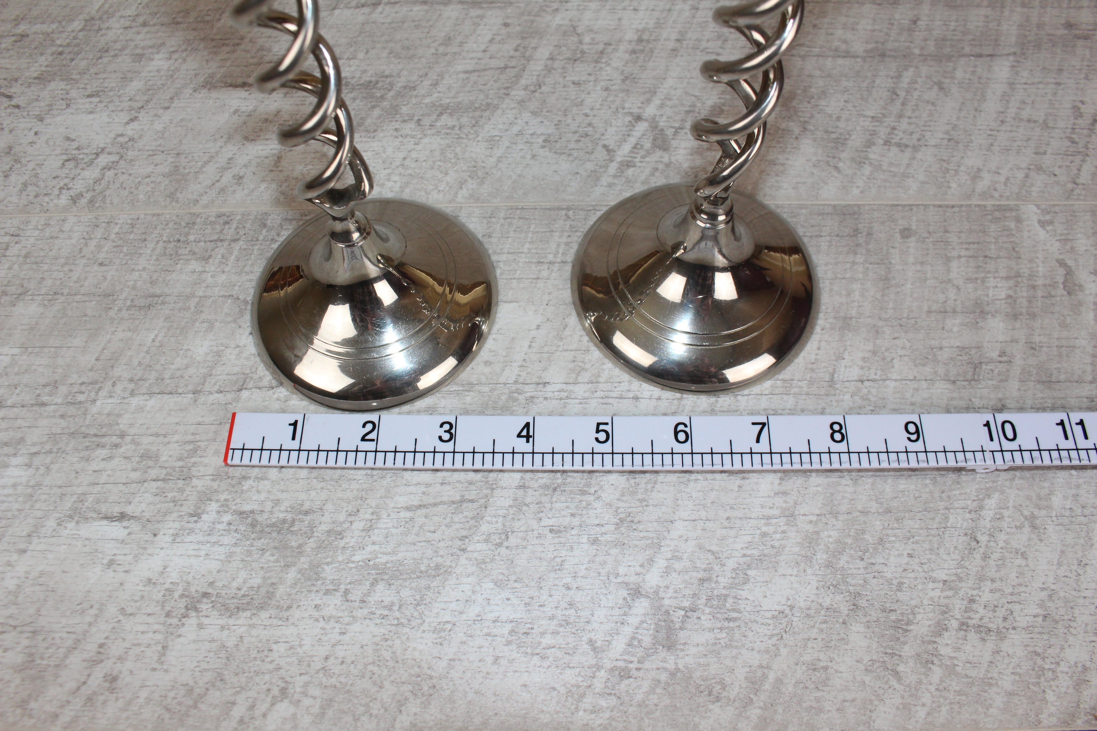 Vintage Pair Of Silver Nickel Plated Barley Twist Candlesticks 9.5"