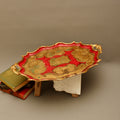 Large Vintage Florentine Gilt Wood Serving Tray – Ornate Handles Crimson Salver