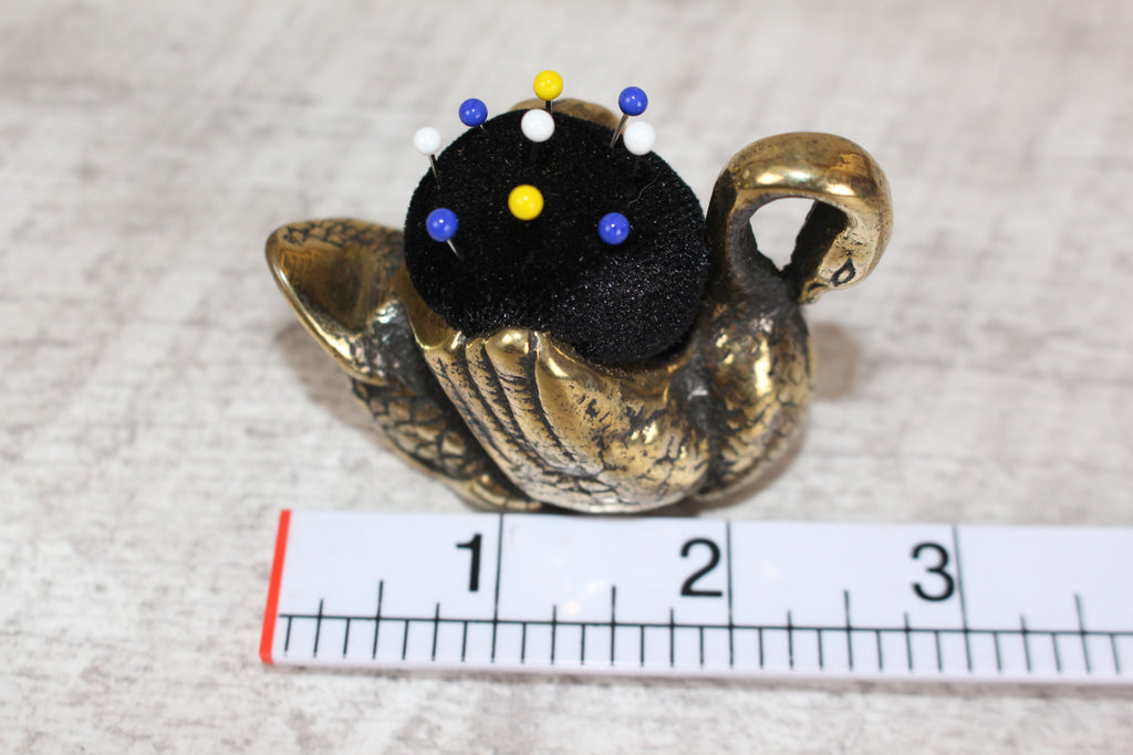 Brass Swan Pin Cushion with Pins Vintage Collectable