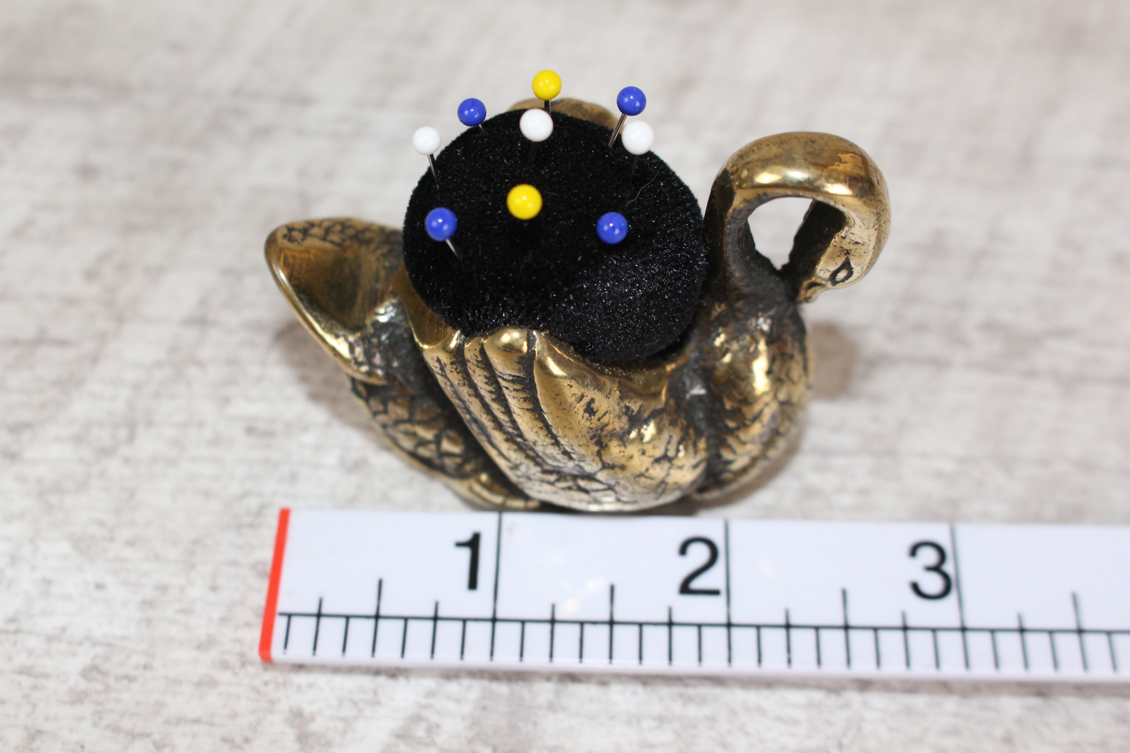 Brass Swan Pin Cushion with Pins Vintage Collectable