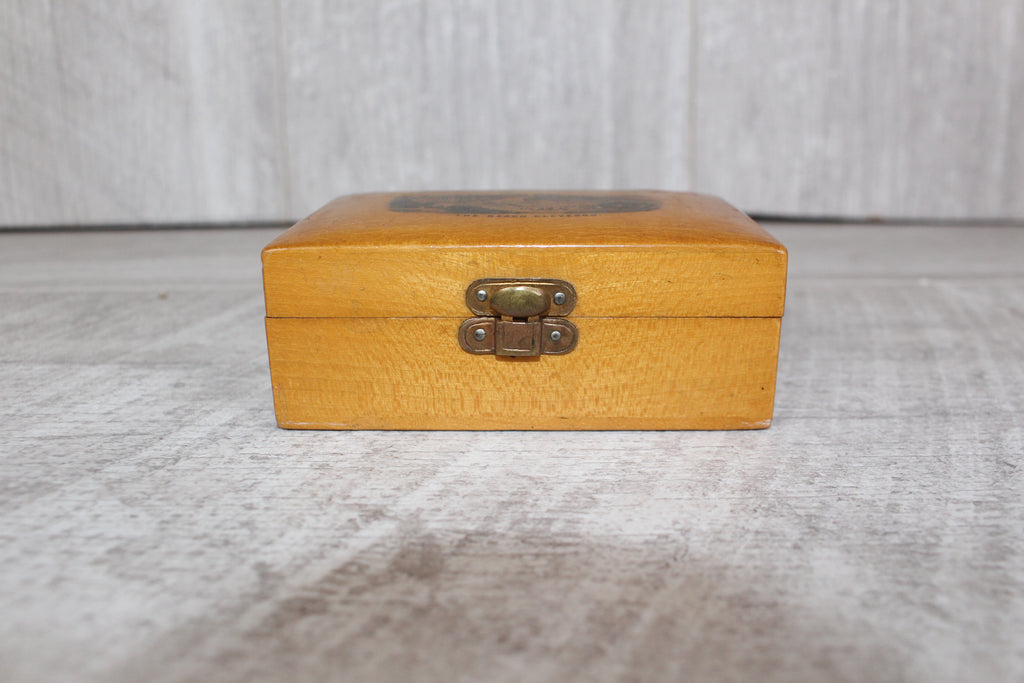 Antique Mauchline Ware Wooden Box "The Beach Clevedon" Good Blue Lining & Clasp