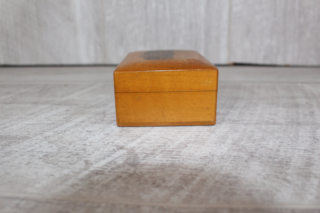 Antique Mauchline Ware Wooden Box "The Beach Clevedon" Good Blue Lining & Clasp