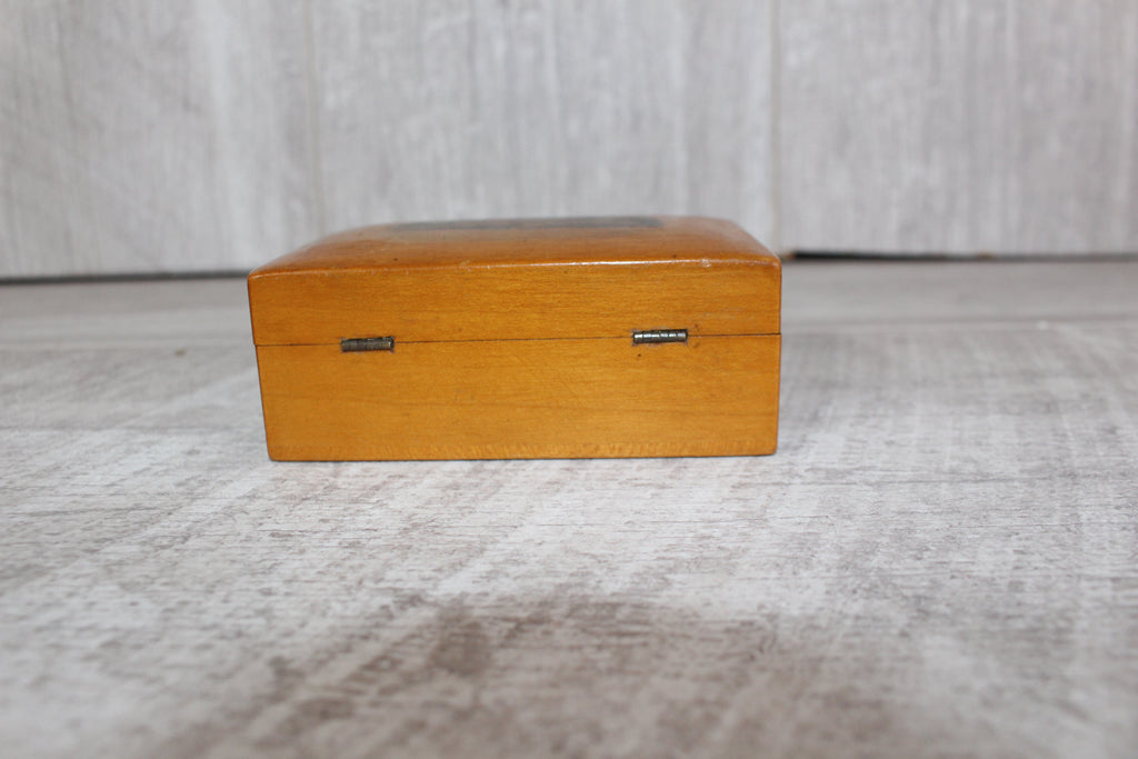 Antique Mauchline Ware Wooden Box "The Beach Clevedon" Good Blue Lining & Clasp