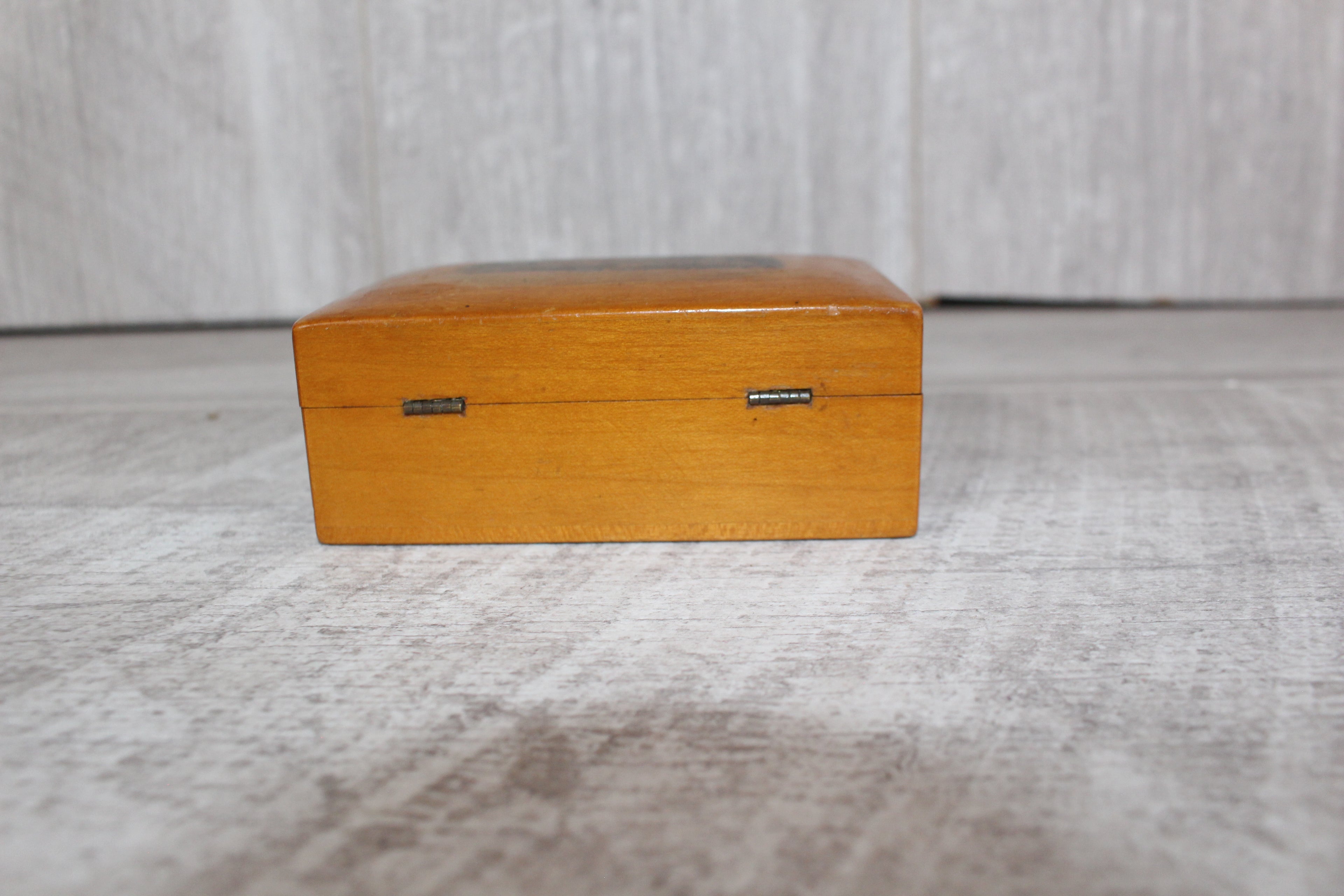 Antique Mauchline Ware Wooden Box "The Beach Clevedon" Good Blue Lining & Clasp