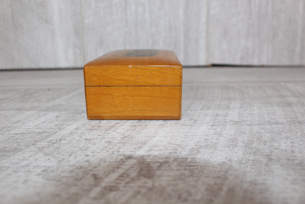 Antique Mauchline Ware Wooden Box "The Beach Clevedon" Good Blue Lining & Clasp