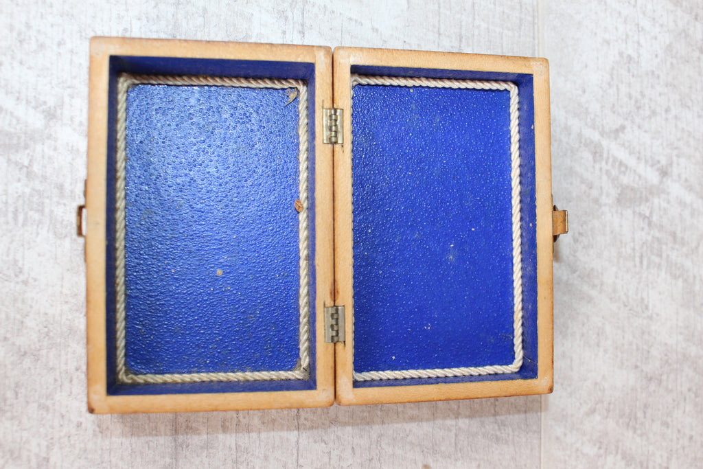 Antique Mauchline Ware Wooden Box "The Beach Clevedon" Good Blue Lining & Clasp