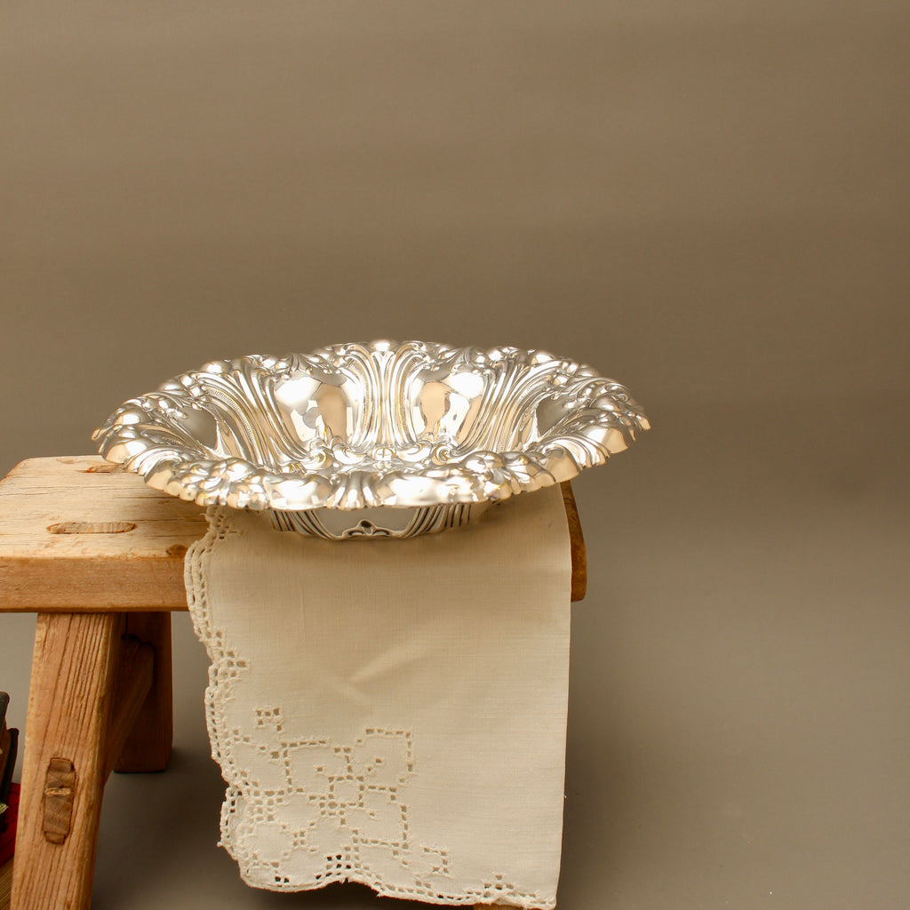 Vintage Repoussé Silver Plate Fruit Bowl with Floral Border