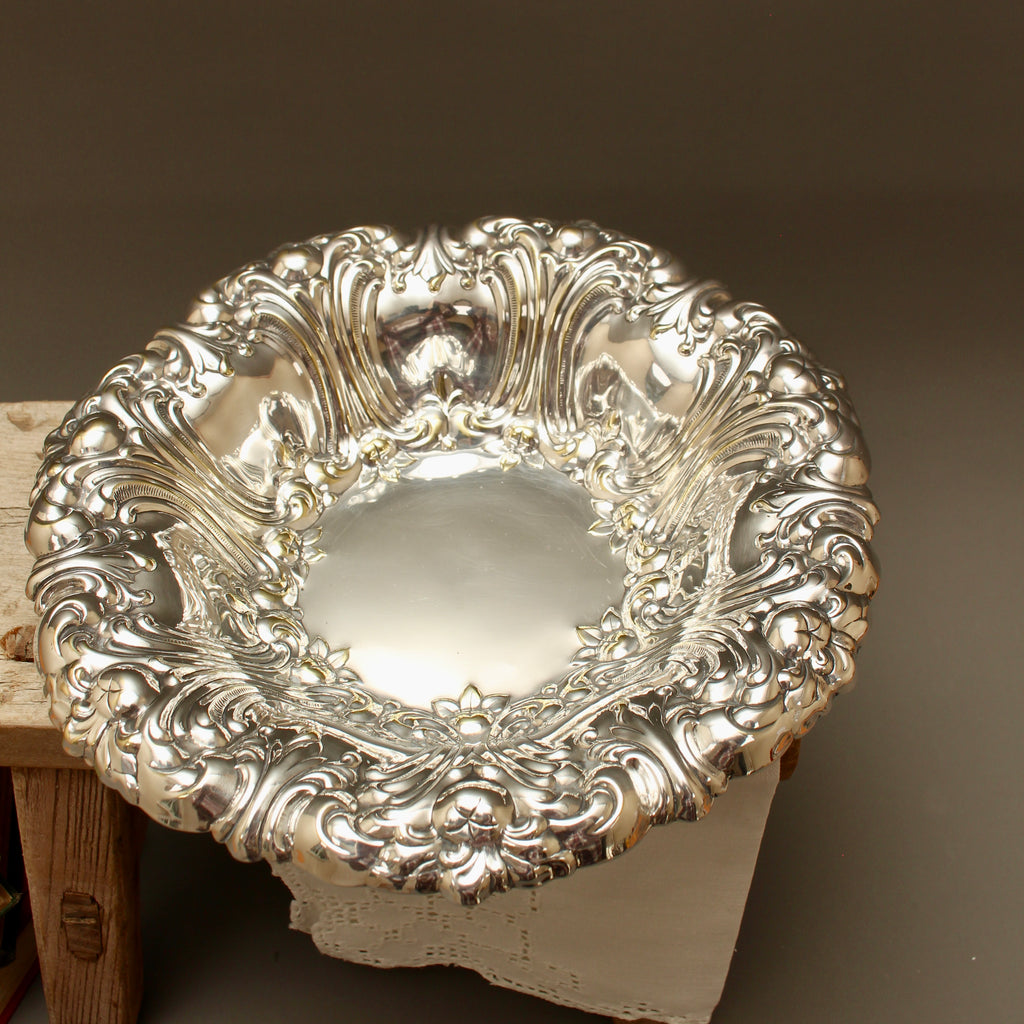 Vintage Repoussé Silver Plate Fruit Bowl with Floral Border