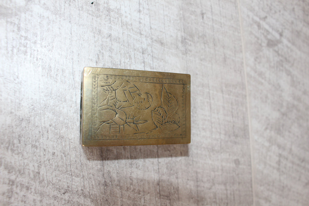 Vintage Brass Matchbox Holder, Etched Asian Scene & Criterion USSR Matchbox