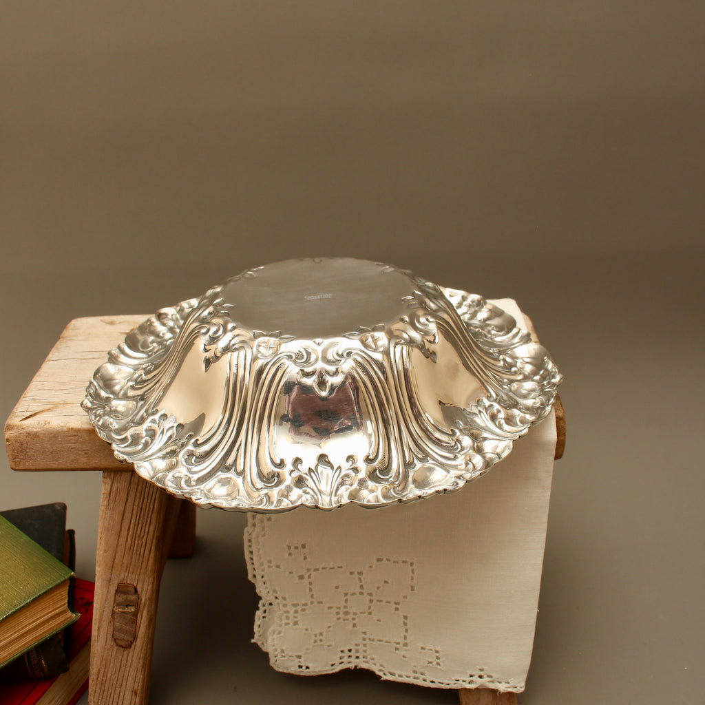 Vintage Repoussé Silver Plate Fruit Bowl with Floral Border