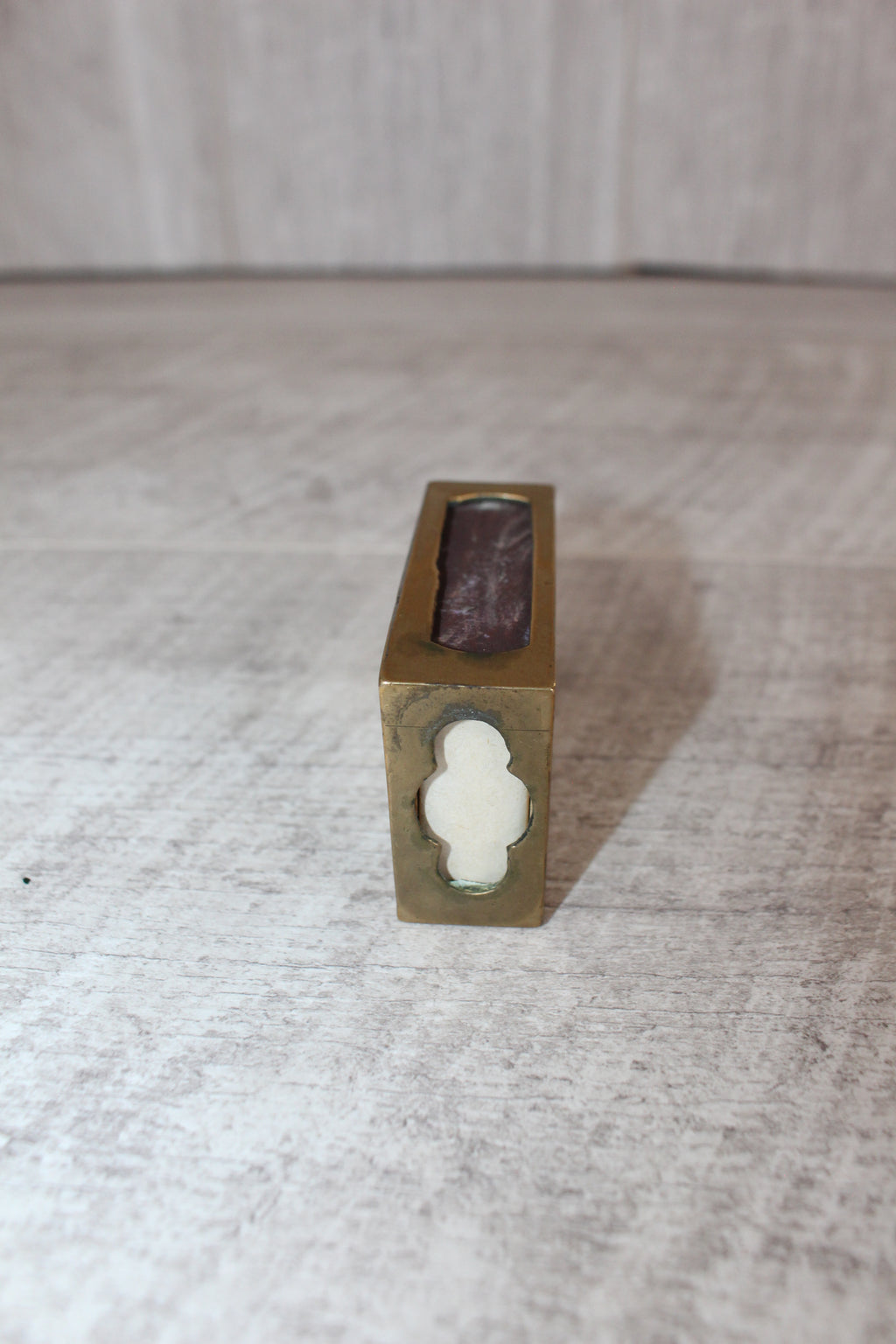 Vintage Brass Matchbox Holder, Etched Asian Scene & Criterion USSR Matchbox