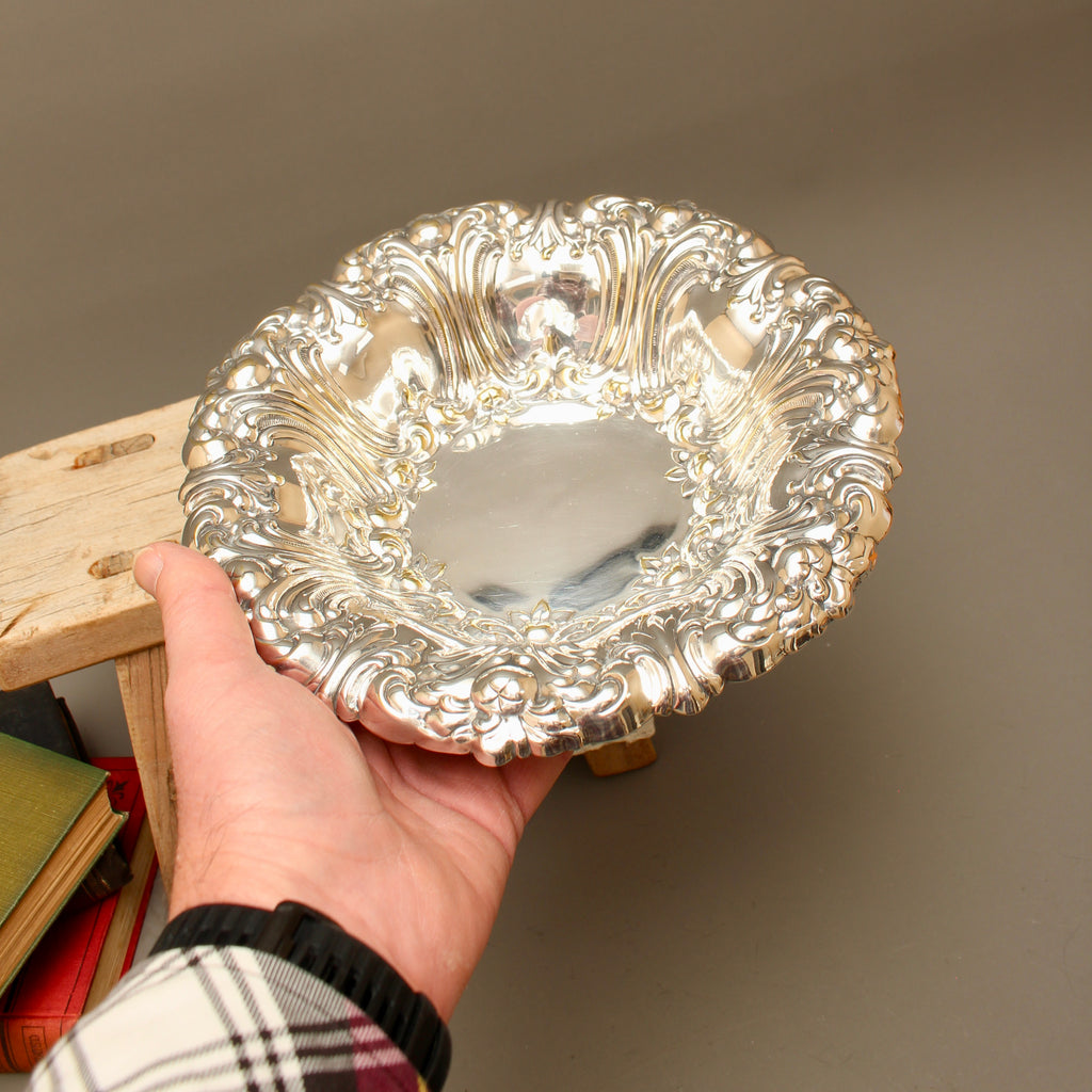 Vintage Repoussé Silver Plate Fruit Bowl with Floral Border
