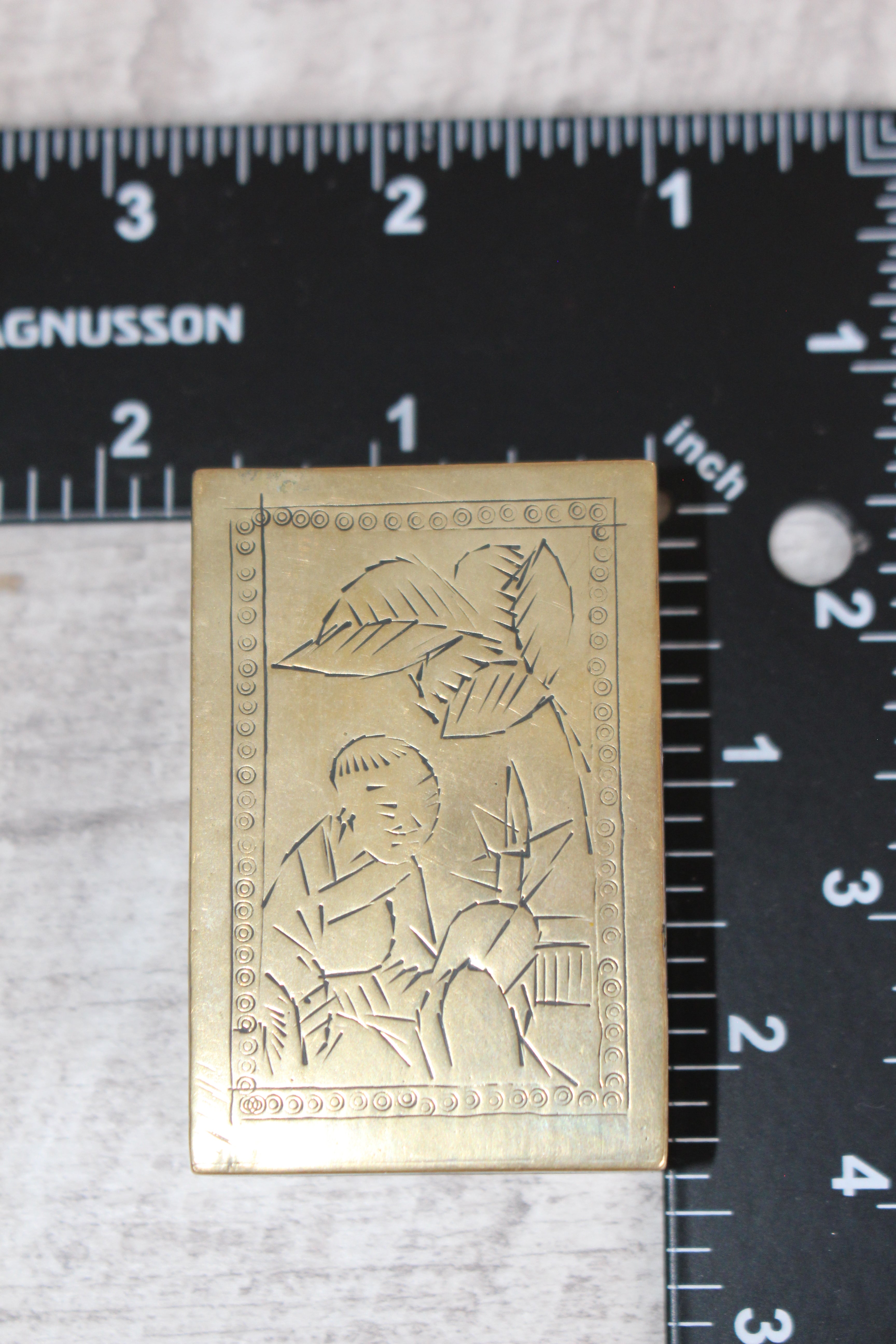 Vintage Brass Matchbox Holder, Etched Asian Scene & Criterion USSR Matchbox