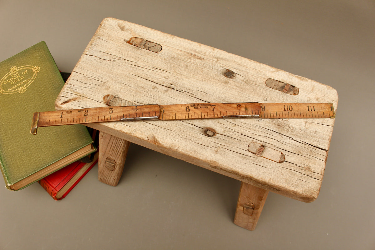 Antique Swedish Hultafors Folding Rule Boxwood and Brass Zig-Zag Ruler