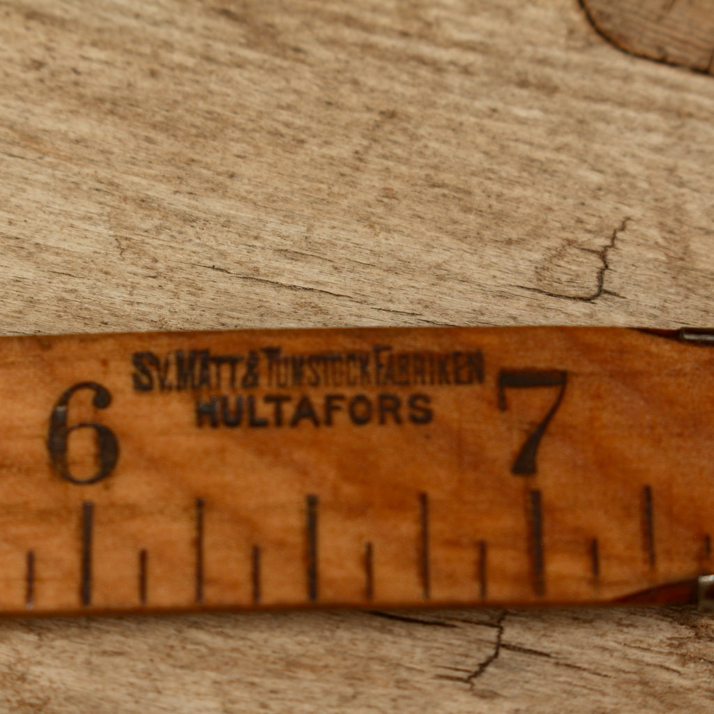Antique Swedish Hultafors Folding Rule Boxwood and Brass Zig-Zag Ruler