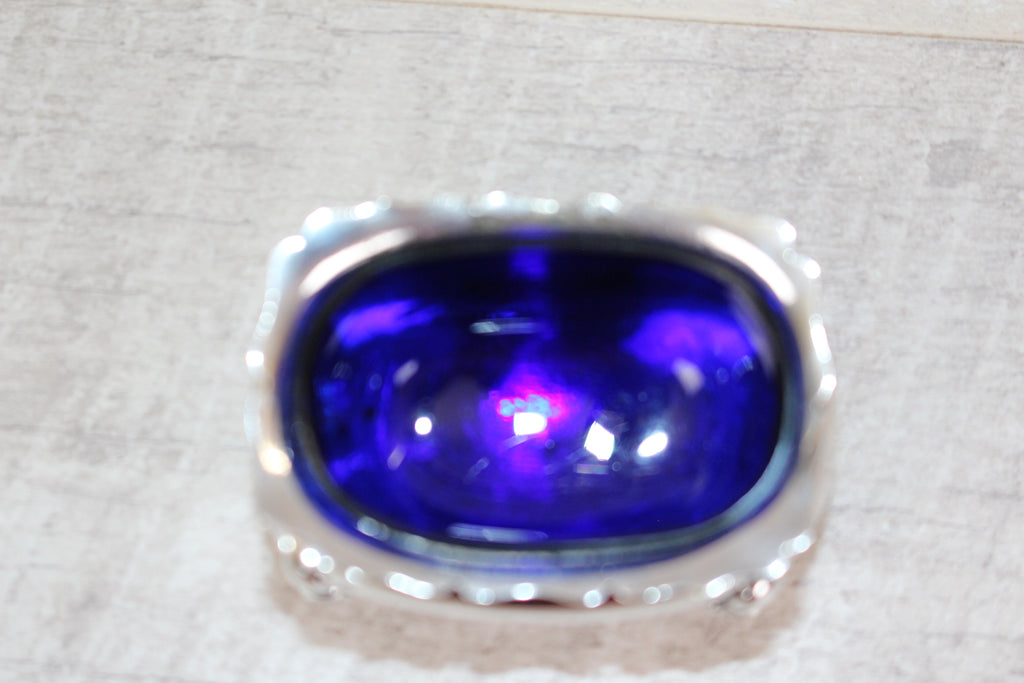 Antique Walker & Hall Sheffield Silver Plate Cobalt Blue Glass Salt Cellar 1921