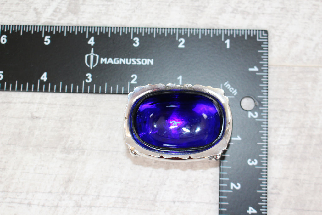 Antique Walker & Hall Sheffield Silver Plate Cobalt Blue Glass Salt Cellar 1921