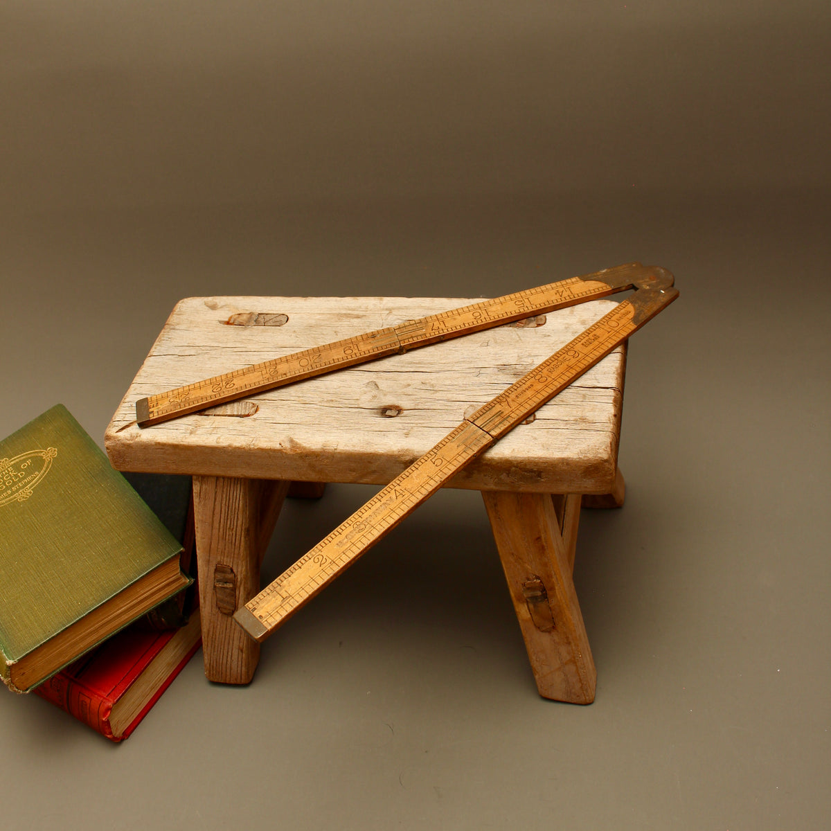 Antique Rabone No. 1380 Two-Foot Folding Boxwood and Brass Rule