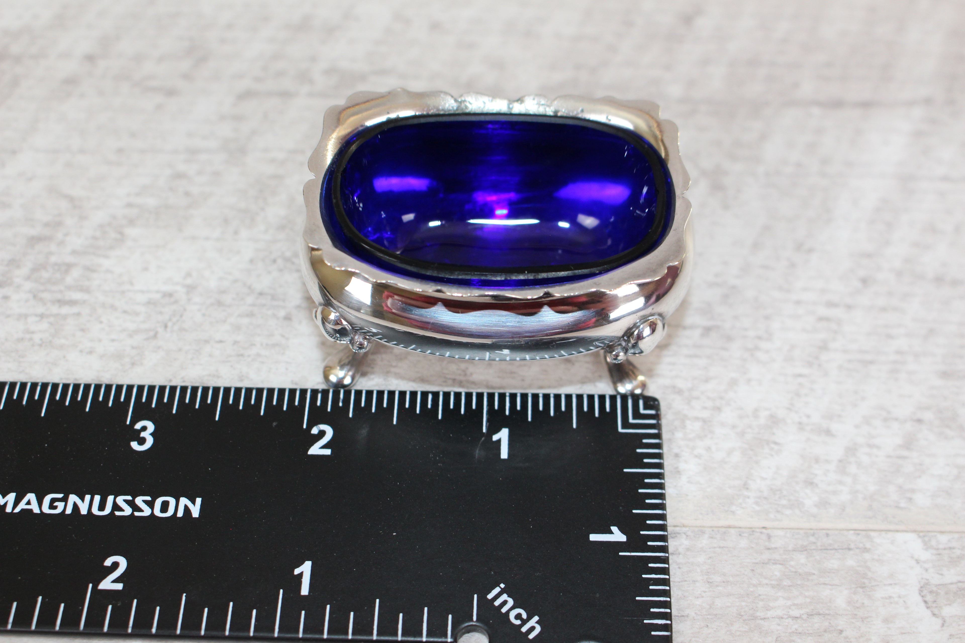 Antique Walker & Hall Sheffield Silver Plate Cobalt Blue Glass Salt Cellar 1921