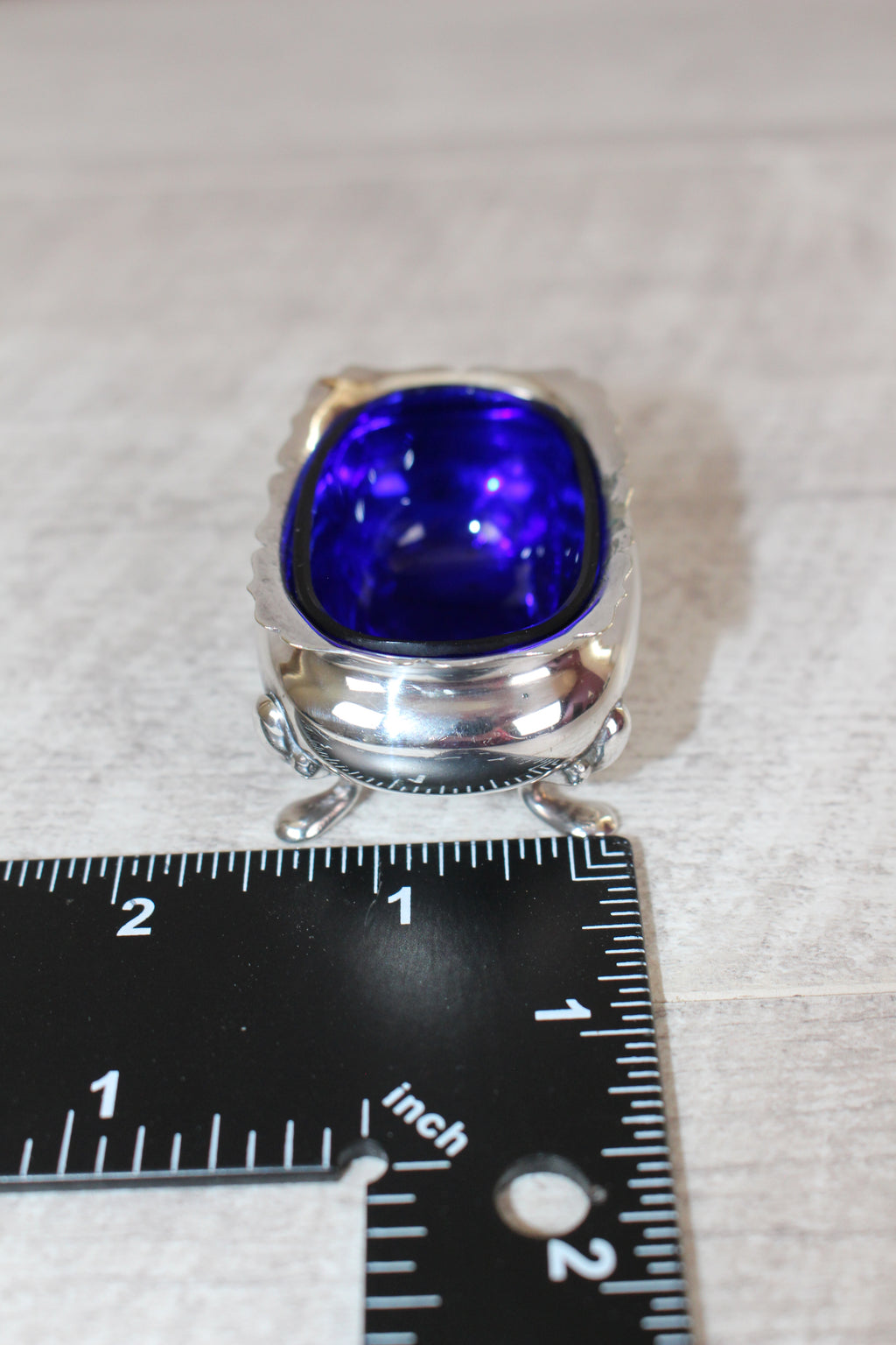 Antique Walker & Hall Sheffield Silver Plate Cobalt Blue Glass Salt Cellar 1921