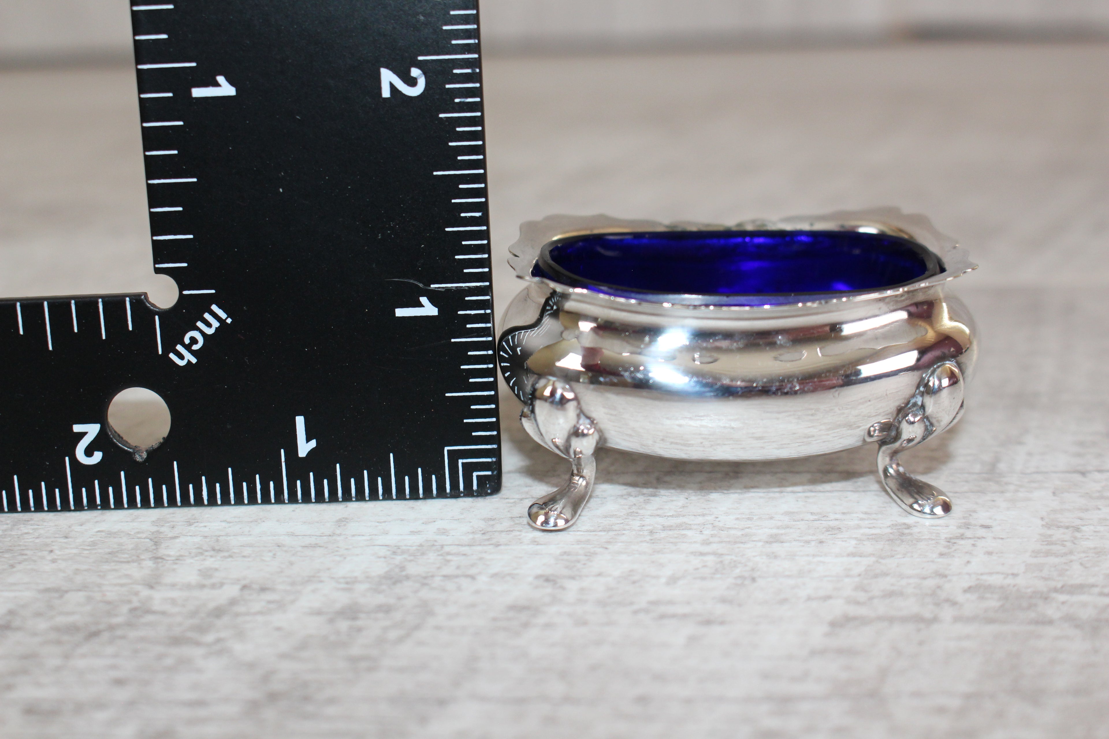 Antique Walker & Hall Sheffield Silver Plate Cobalt Blue Glass Salt Cellar 1921