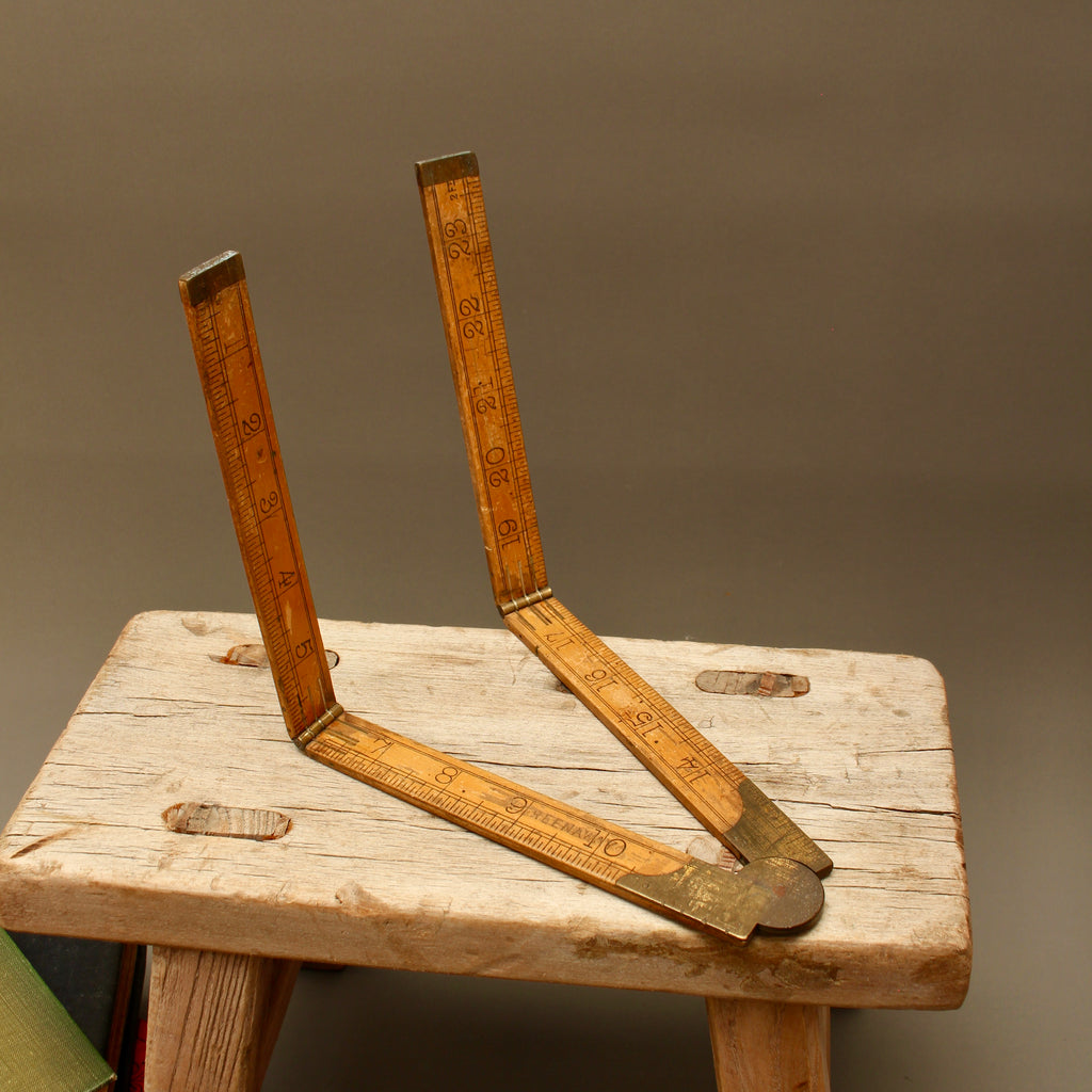 Antique Rabone No. 1380 Two-Foot Folding Boxwood and Brass Rule