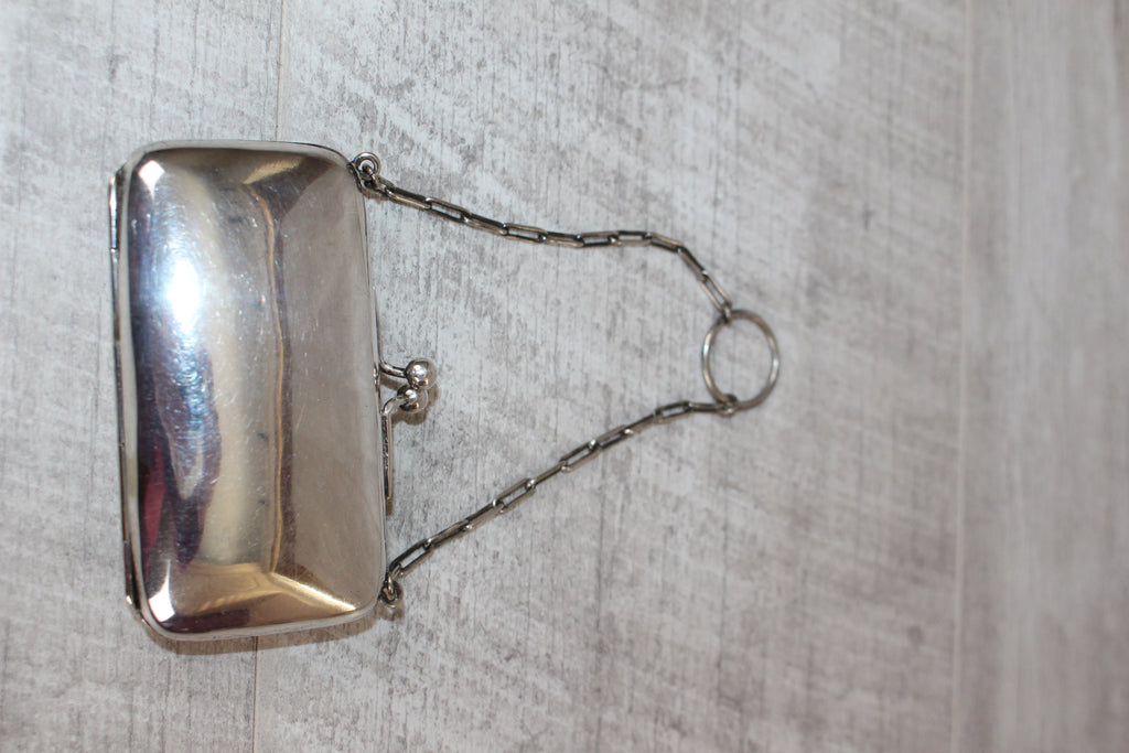 Antique Edwardian EPNS Silver Plate Finger Purse Engraved Detail Silk Lining