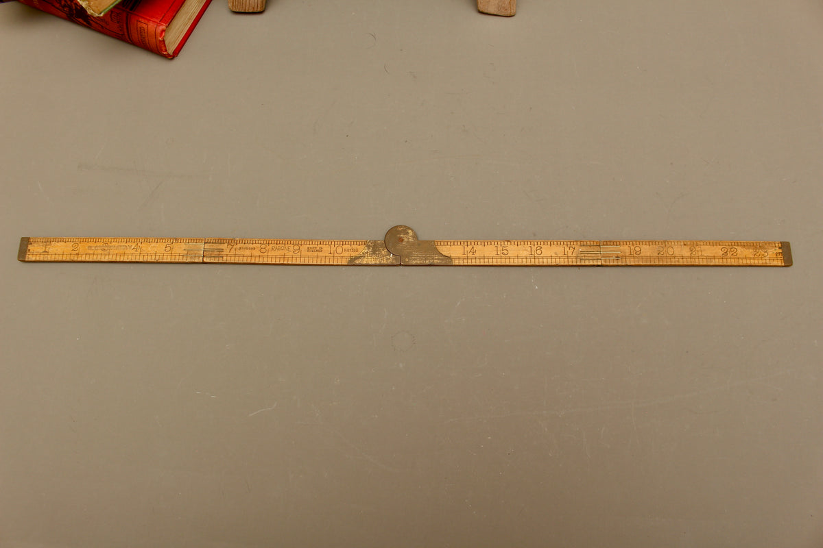Antique Rabone No. 1380 Two-Foot Folding Boxwood and Brass Rule