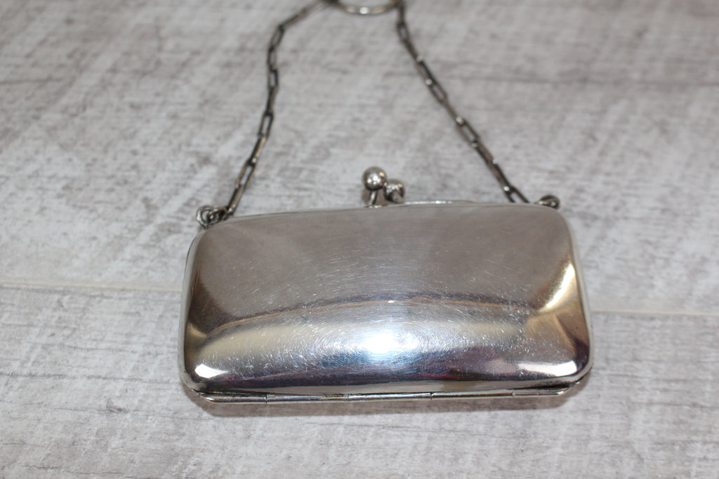 Antique Edwardian EPNS Silver Plate Finger Purse Engraved Detail Silk Lining