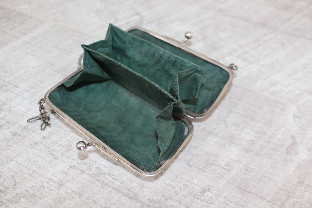 Antique Edwardian EPNS Silver Plate Finger Purse Engraved Detail Silk Lining
