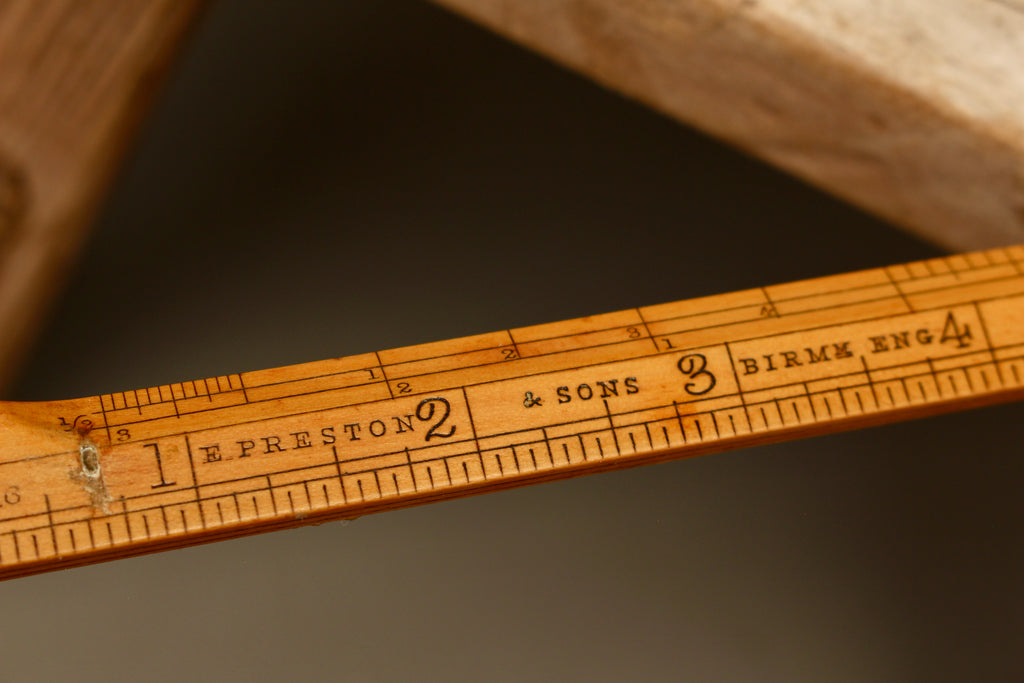 Antique E. Preston & Sons No. 3281 Folding Boxwood Rule with Brass Protractor Joint