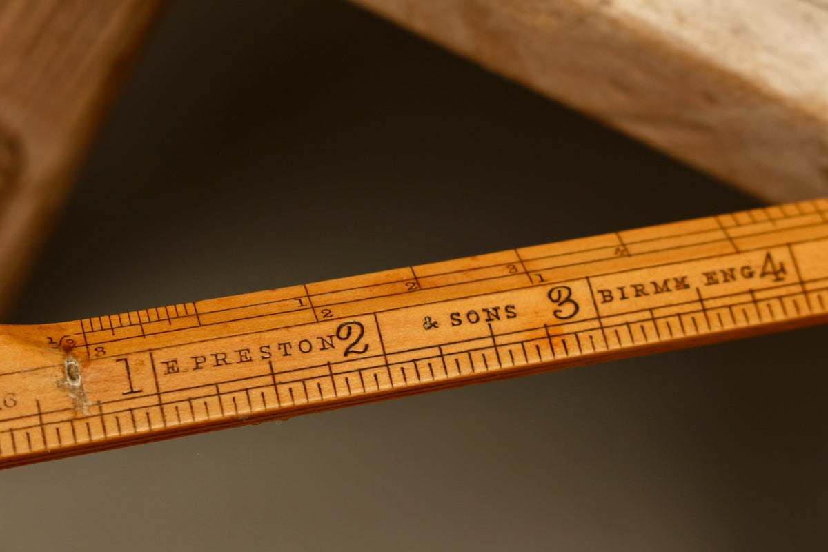 Antique E. Preston & Sons No. 3281 Folding Boxwood Rule with Brass Protractor Joint