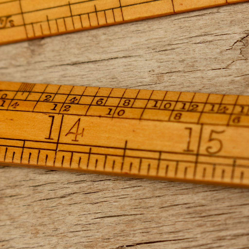 Antique E. Preston & Sons No. 3281 Folding Boxwood Rule with Brass Protractor Joint