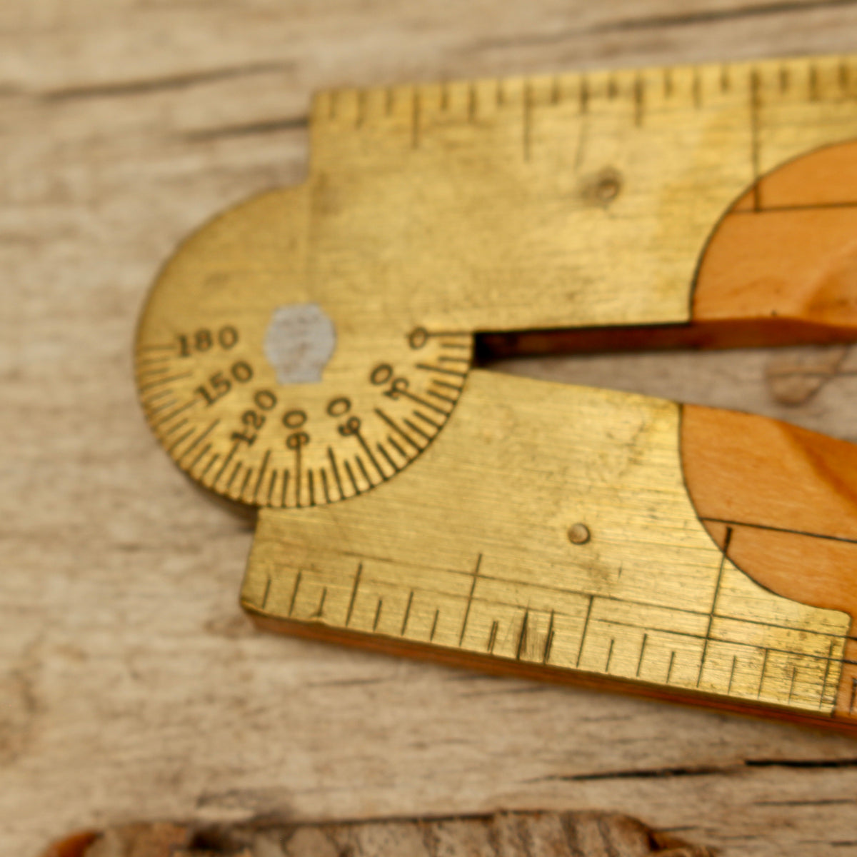 Antique E. Preston & Sons No. 3281 Folding Boxwood Rule with Brass Protractor Joint
