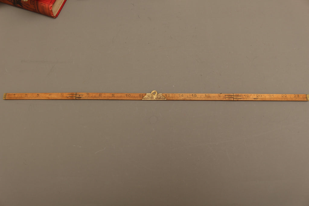 Vintage Foreign Stamped Boxwood and Brass Two-Foot Folding Rule