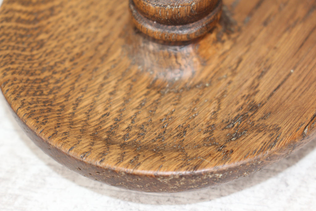 Antique Pair English Oak Barley Twist Candlesticks Hand Turned 8.5" Brass Tops